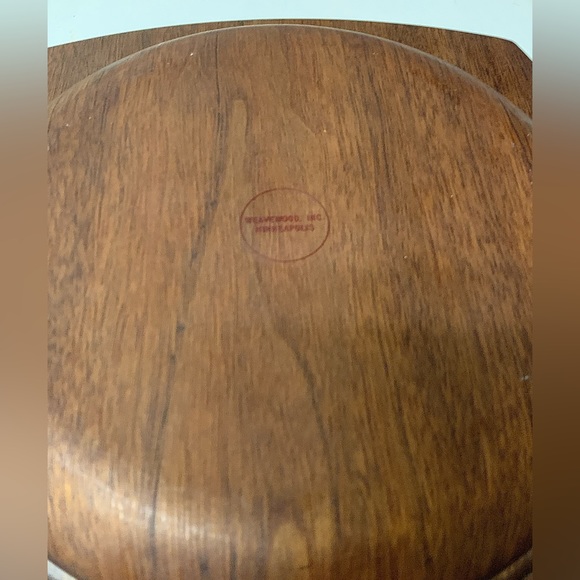 Set of 2 Vintage Mid Century Modern Genuine Walnut Steel Sizzler Plates - Picture 10 of 16